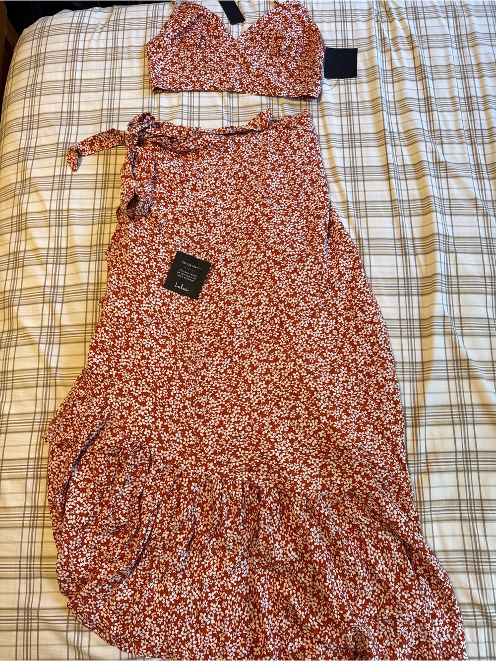 Lulu's Rust Floral Tie-Waist Maxi Skirt and Top